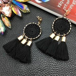 Black Tassel Drop Earrings
